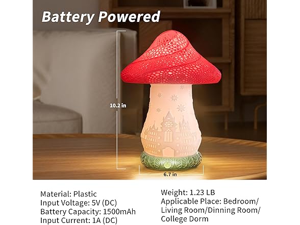 WISUCL Cordless Mushroom Lamp