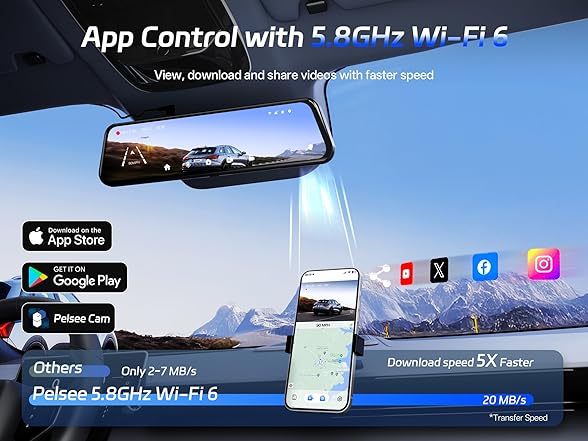 Pelsee 4K+2.5K Mirror Dash Cam | 128GB Card