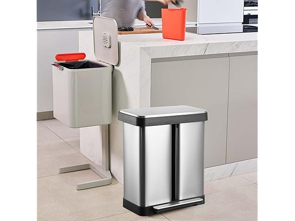 Takywep 19 Gal Dual Trash Can, 36L+36L Stainless Steel