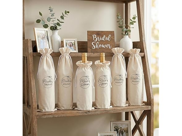 Fun Express Maid of Honor & Bridesmaid Wine Drawstring Bags - 6 Pieces