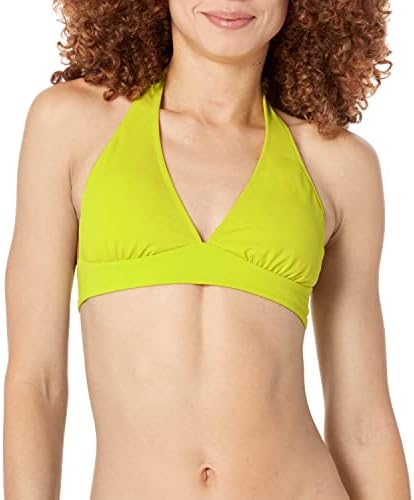 Amazon Essentials Women's Light-Support Tie Halter Bikini Swimsuit Top (Available in Plus Size), Lime Green, X-Large