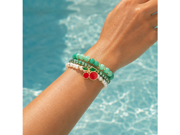 Stretch Beaded Bracelet Stack with Cherry Charm