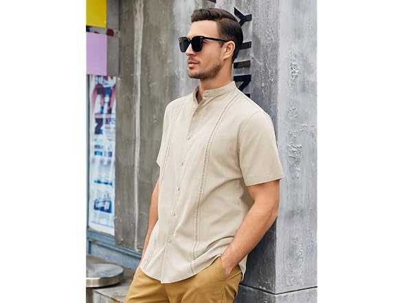 Ryannology Men (XXL) Guayabera Shirts Linen Shirt