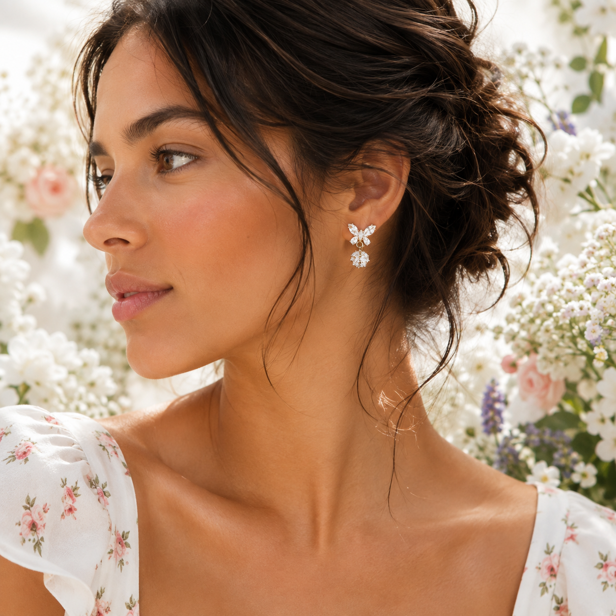 18K Gold Butterfly CZ Drop Earrings - Gallery 8