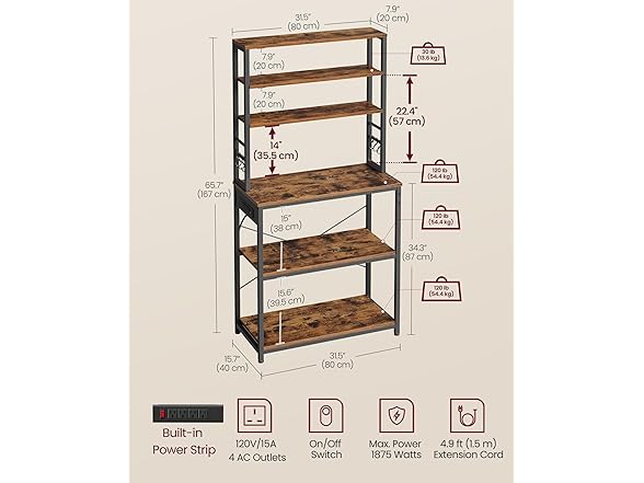 VASAGLE Bakers Rack with Power Outlet