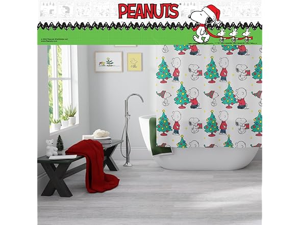 Franco Peanuts Holiday Christmas Shower Curtain