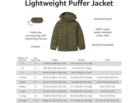 Amazon Essentials Boys Puffer Jacket