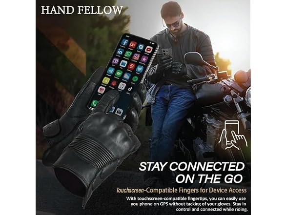 Hand Fellow Leather Motorbike Gloves Mens Black