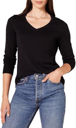 Amazon Essentials Women's Regular-Fit Lightweight Long-Sleeve V-Neck Sweater (Available in Plus Size), Black, 2X