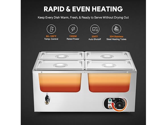 WILPREP Four 1/4 Pans Commercial Food Warmer