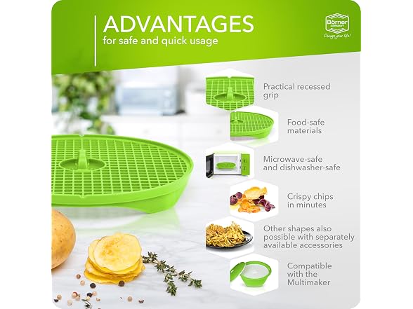 Borner by Reston Lloyd 2pc Crispymaker, Microwave Chip Maker, Green