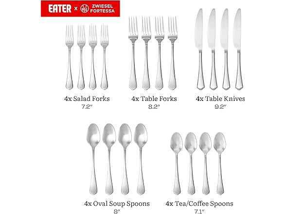 Eater x Zwiesel Fortessa Silas 18/10 Stainless Steel, 20 Piece Flatware Set 
