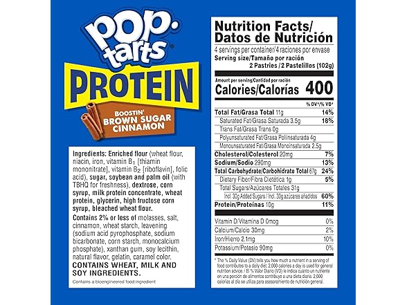 8CT Pop-Tarts Protein Toaster Pastries, Brown Sugar