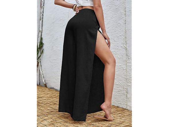 Wdirara Women (L) Tie Front Elastic Waist Pants