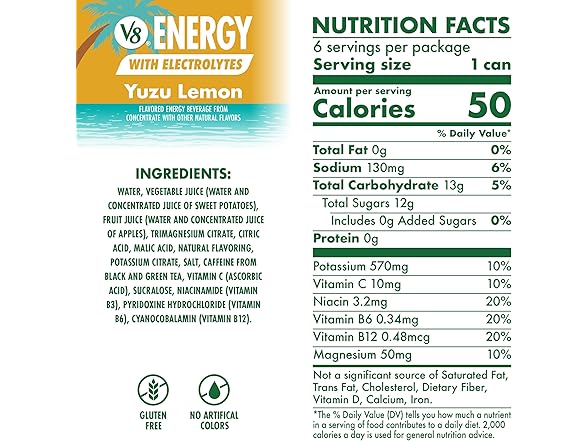 V8 Energy Yuzu Lemon Energy Drink, 8 oz, 6PK
