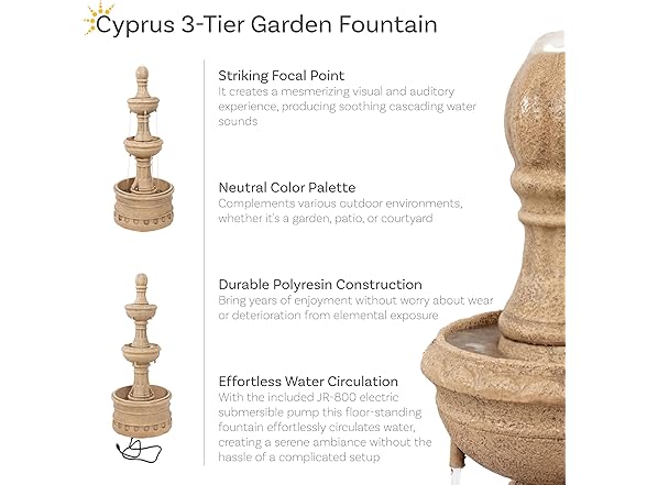 Sunnydaze Cyprus 39" H 3-Tier Outdoor Water Fountain