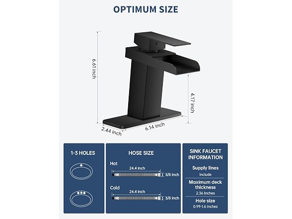 BATHLAVISH Matte Black Waterfall Bathroom Faucet