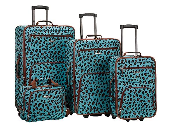 Rockland 4Pc Softside Blue Leopard Luggage Set