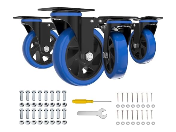 4'' Caster Wheels with Brake, Heavy Duty Casters Set of 4, Swivel Top Plate Casters with Double Ball Bearings, Industrial Locking Castor Wheels for Fu