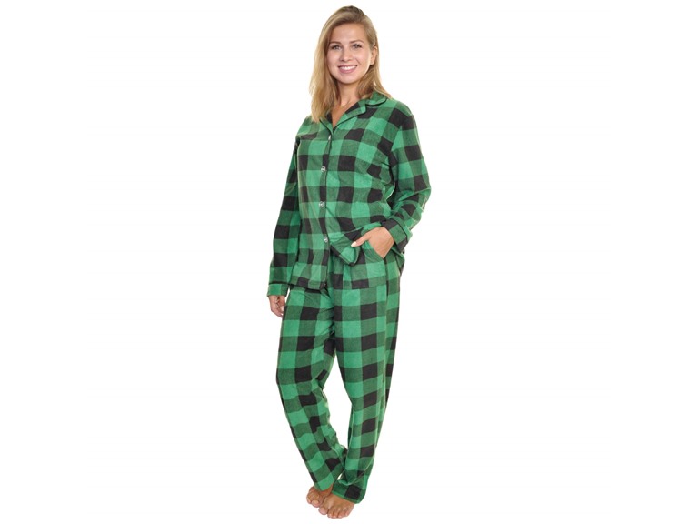 Angelina Women's Cozy Fleece Notch Collar Pajama Set with Pockets