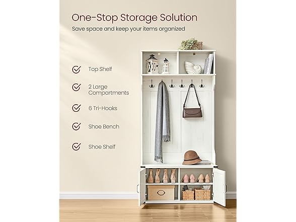 VASAGLE Hall Tree with Bench and Shoe Storage