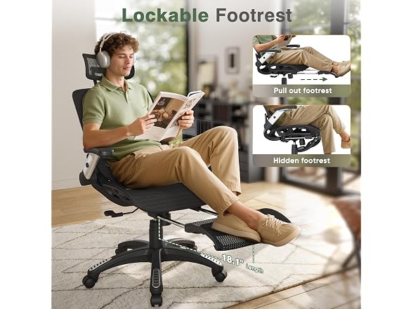 Office Chair with Footrest, Ergonomic Desk Chair
