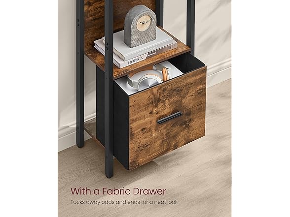 VASAGLE 5-Tier Bookshelf, Book Shelf with Drawer