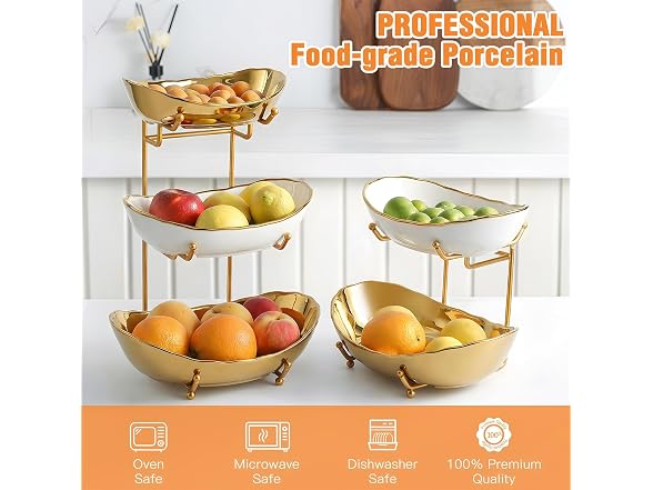 HOMKULA 3 Tier Ceramic Fruit Basket