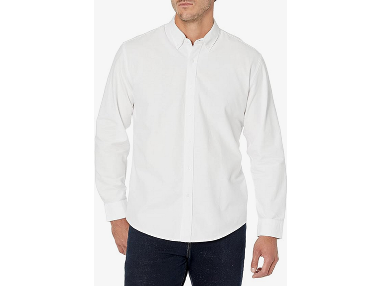 Amazon Essentials Men's Long-Sleeve Regular-Fit Stretch Oxford Shirt (Available in Big & Tall), White, Small