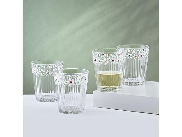 Painted Daisy Double Old Fashion Glasses Set of 4