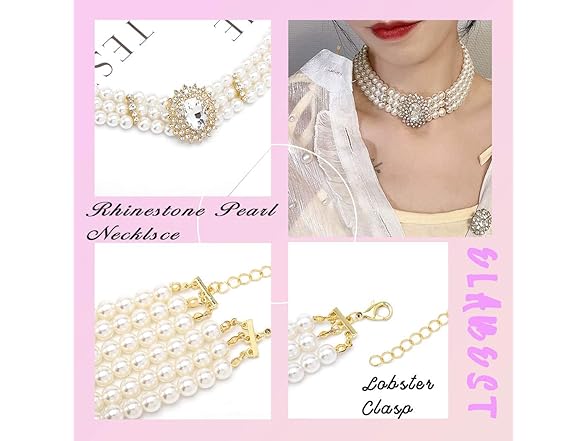 ELABEST Pearl Multi-Row Sparkly Necklace