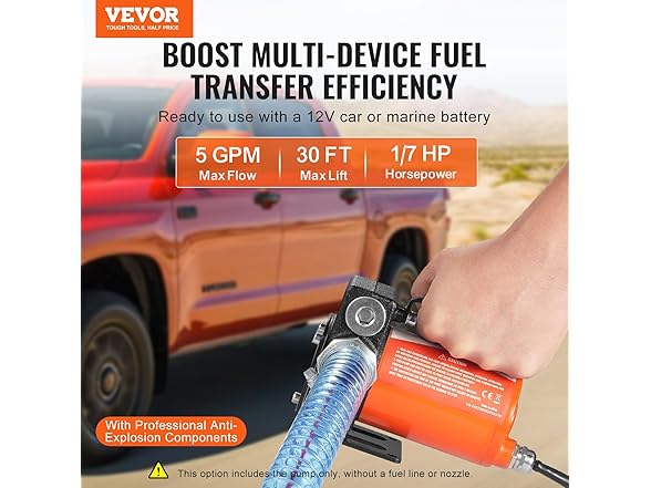 VEVOR Fuel Transfer Pump, 12V DC 5 GPM 1/10 HP