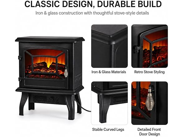 MEGAWISE Electric Fireplace Stove Black