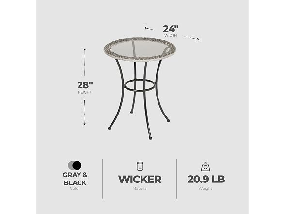 Four Seasons Courtyard 24" Marbella Wicker Bistro Patio Table