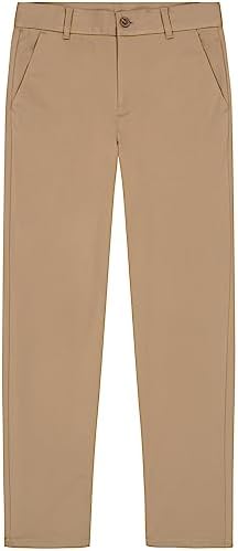 Nautica Boys' School Uniform Flat Front Warp Knit Pant, Burnished Khaki, 16