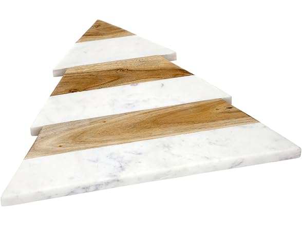 Wood and Marble Christmas Tree Shaped Charcuterie Tray