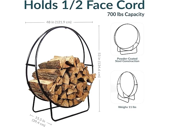 Sunnydaze 48-Inch Outdoor Firewood Rack Hoop