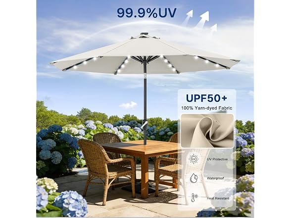 ABCCANOPY Solar Led Patio Umbrella with 32 Lights 10FT(Light Beige)