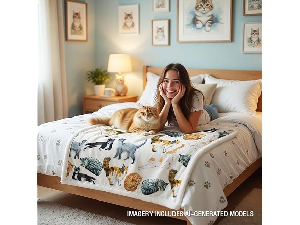 Sleepwish Colorful Cat Fleece Throw Blanket