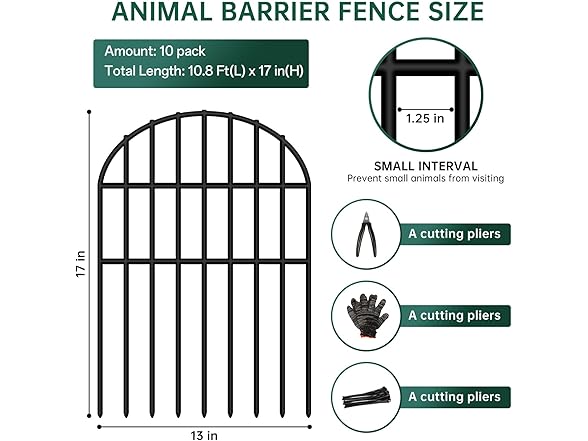 10 Panels No Dig Fence 10.8ft x 17"