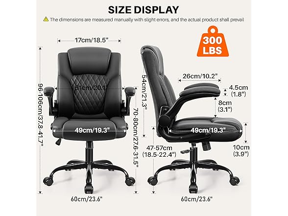 BestEra Leather Office Chair, Ergonomic Executive Desk Chair with Adjustable Armrests, 360° Swivel, High Back & Lumbar Support for Home Office (Black) (Open Box)
