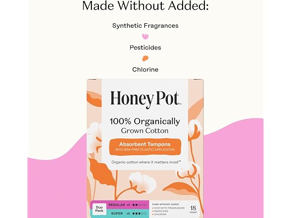 Honey Pot Organic Cotton Tampons 18 Count