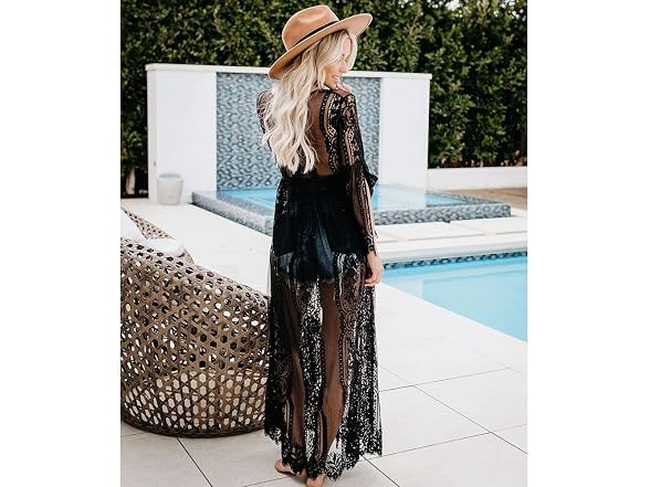 RanRui Women (OS) Lace Kimonos Sexy Sheer Up Dress