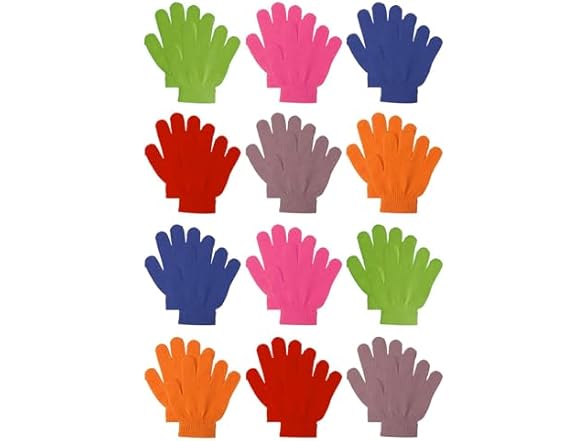 12 Pack Kids Stretchy Winter Gloves