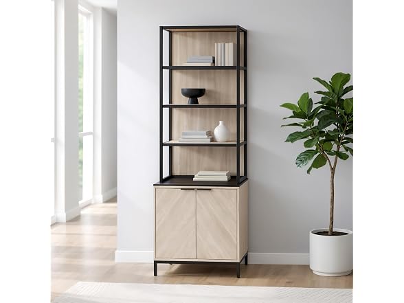 Linon Verner Blonde Wooden Herringbone Bookcase with Dark Top