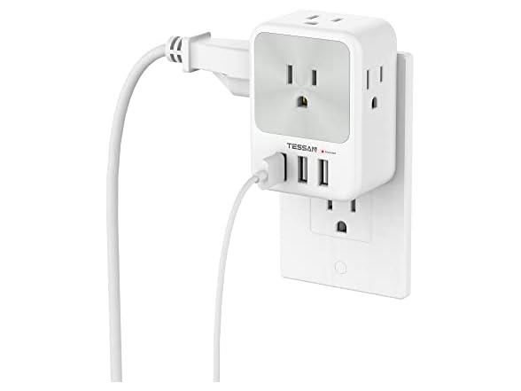 TESSAN Outlet Splitter (4 Outlets, 3 USB)