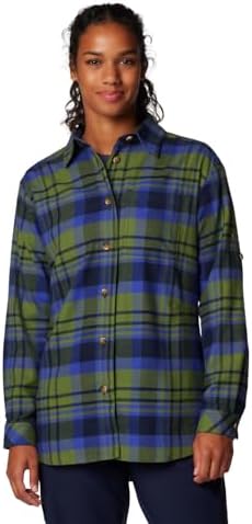 Columbia Women's Holly Hideaway Flannel Shirt, Collegiate Navy Multiplaid, 3X Plus