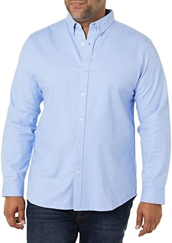 Amazon Essentials Men's Oxford Shirt, Slim-Fit Stretch, Long-Sleeve, Button Up, Powder Blue, X-Large