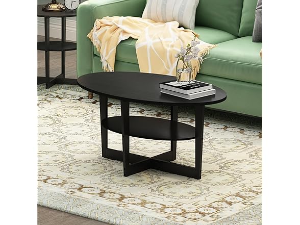 Furinno Oval Coffee Table, Walnut