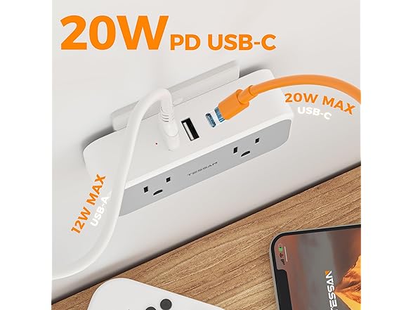 TESSAN Outlet Splitter (4 Outlets, 2 USB-A, 1 USB-C)